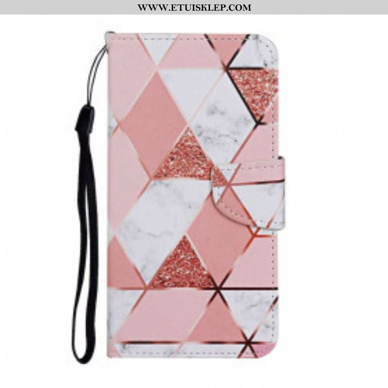 Etui Folio do Samsung Galaxy A52 4G / A52 5G / A52s 5G Marmur I Cekiny Z Paskiem